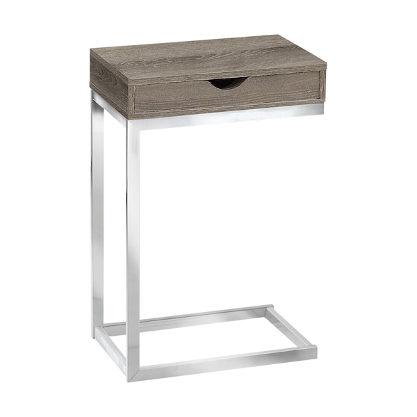 Accent Table - Chrome Metal / Dark Taupe With A Drawer